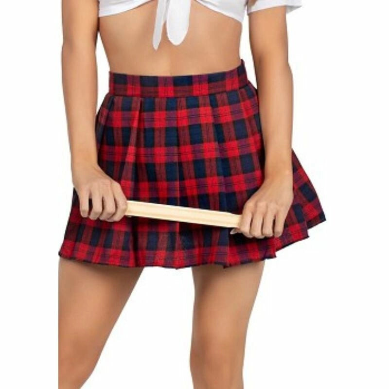 Leg Avenue Kostium Uczennicy Czerwony S/M - Top z Kokardą i Spodnica w Kratę