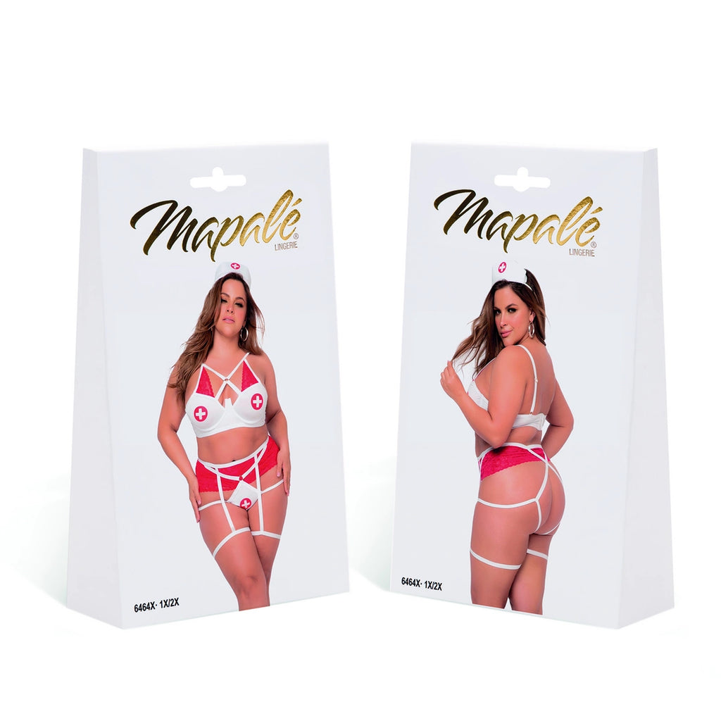 Mapale Kostium Pielęgniarki 3/4X z Koronką i Ozdobnym Topem