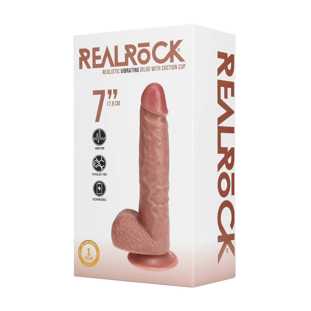 RealRock Tan Model 9 Wibrujący Prosty z Przyssawką 23 cm