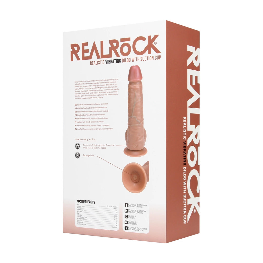 RealRock Model Wibrujący Prosty z Jądrami 23 cm Tan Mocna Przyssawka