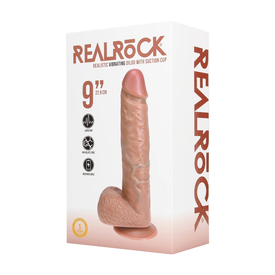RealRock Model Wibrujący Prosty z Jądrami 23 cm Tan Mocna Przyssawka